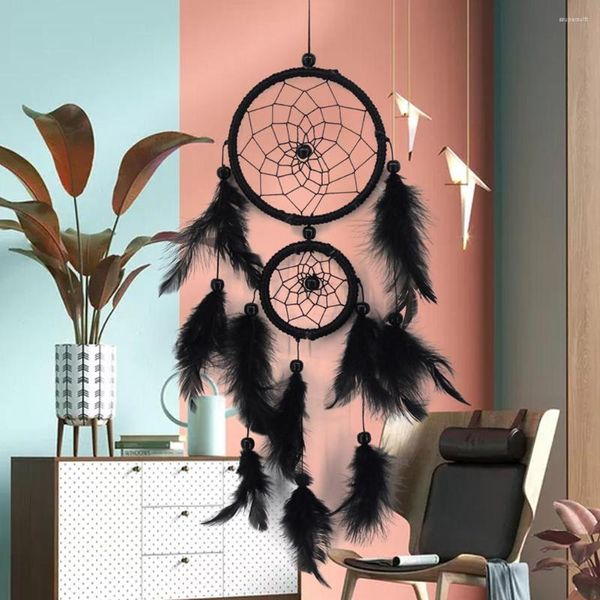 Figurine decorative Doppio anello Black Feather Dream Catcher Wall Hanging Home Car Decor Craft