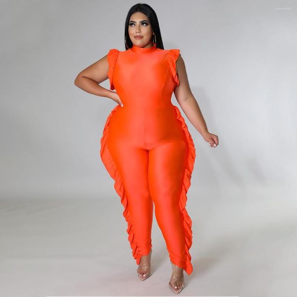 Pantaloni Plus Size Tute da donna 2023 Summer Ruffle One Piece Outfit Fashion Bodycon senza maniche Sexy Lady Pant all'ingrosso