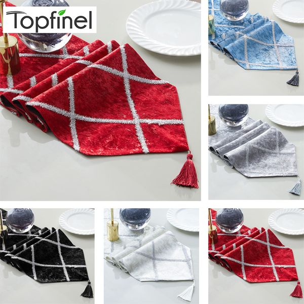 Runner de mesa Topfinel Fashion Diamond Shapes Stripes Runners Ploth With Tassels Dining Decoration for Wedding Dinner Party Decorative 230105