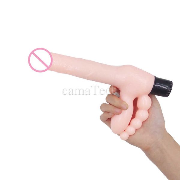 Schönheitsartikel camaTech Super trägerloser Strap-on-Dildo-Vibrator mit Analperlen-Stecker und G-Punkt-Stimulator, Silikon-Lesben-Strapon-Dong-Vibe