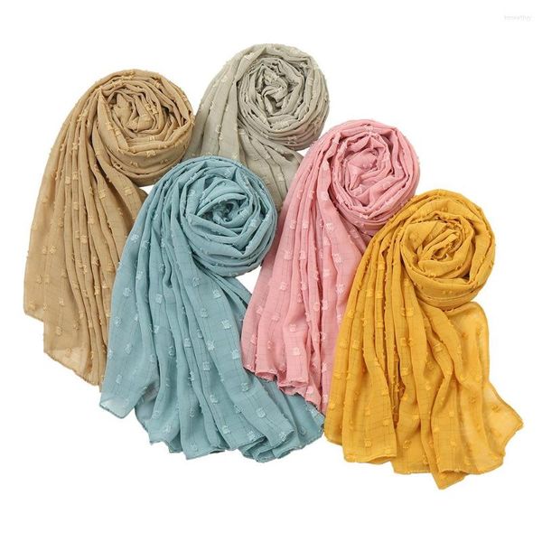 Sciarpe D3 50 pezzi Sciarpa Hijab in chiffon con pom di lusso Sciarpa lunga da donna con scialle avvolgente Fascia per capelli musulmana Maxi Sjaal islamico 180 70 cm