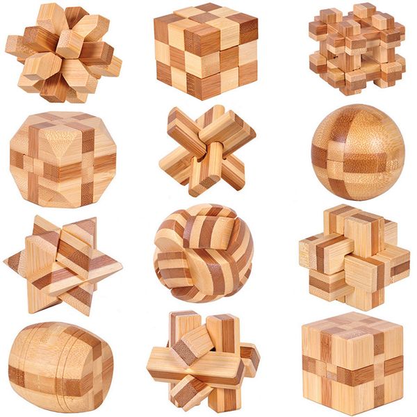 Decompress￣o Toys Wooden Kong Ming Lue Lu Ban Lock IQ Teaser Brain Educational Toy for Children Montessori 3D Puzzles Desbloquear