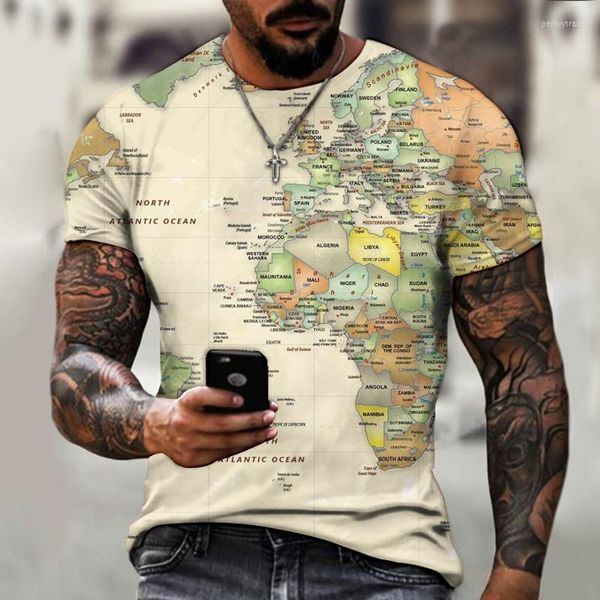 T-shirt da uomo Street Map Pattern T-shirt Retro Trend Fashion Abbigliamento Versatile Top Design europeo Tees Taglia Xxs-6xl