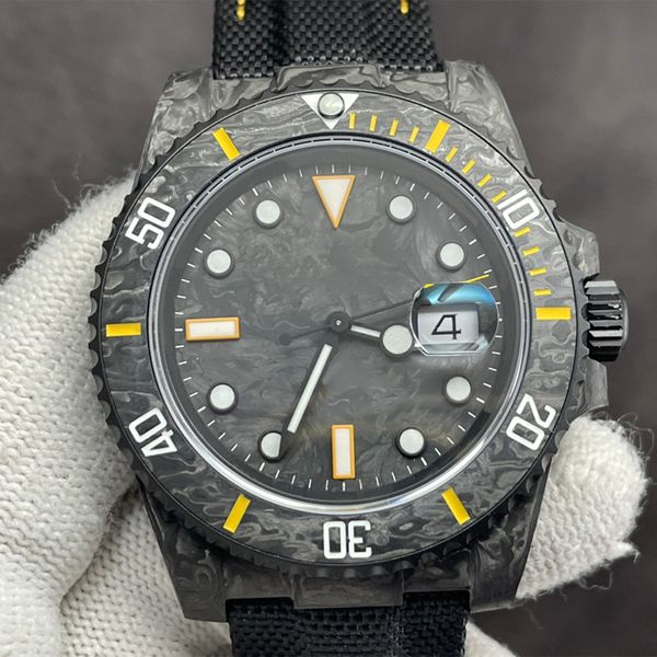 Homens de carbono relógios de relógios mecânicos automáticos cinta de lona 40mm Designer Sapphire Relógios luminosos à prova d'água