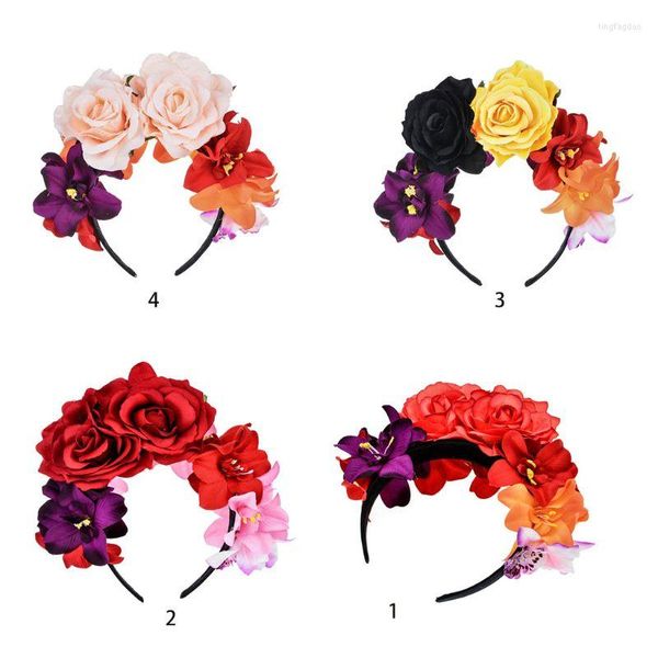 Декоративные цветы женские мексиканские моделируемые розовые цветочные корона День повязки на голову мертвый головной убор Хэллоуин