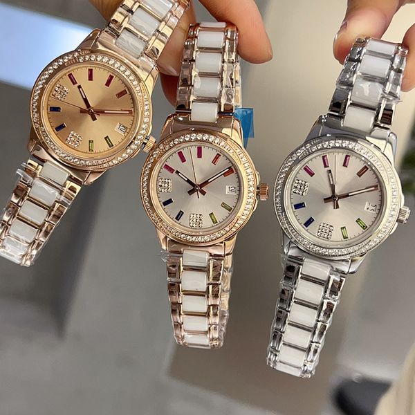 Женские часы с бриллиантовой рамкой 35 -миллиметровой Quartz Movement Watch модные наручные часы Женщина -дизайнерские наручные часы Montre de Luxe Festival подарок