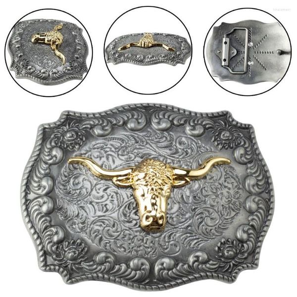 Cinture Durevole Rock Style Western Cowboy Casual Classic Cintura Testa Fibbie per cinture Fibbia liscia Golden Bull End Bar