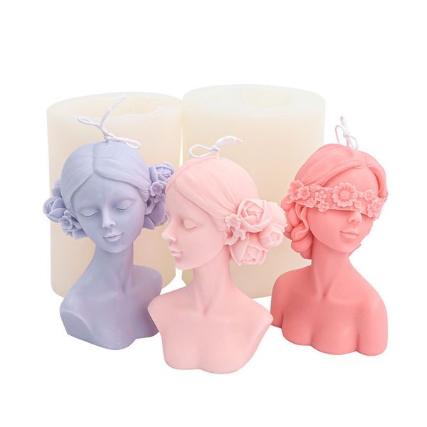 Stampo per candele per feste Stampi in silicone per candele 3D Occhi chiusi Ragazza Candele fai da te Gesso Sapone Strumento per la creazione di oggetti artigianali Stampo per la decorazione della casa