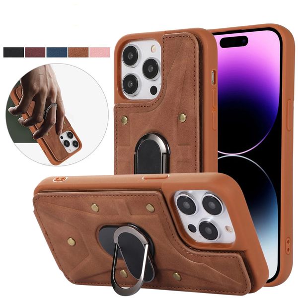 Casos de luxo couro com capa de telefone anel para iPhone 14 13 12 11 Pro xs max xr x 7 8 6 6s Plus SE Wallet Slots