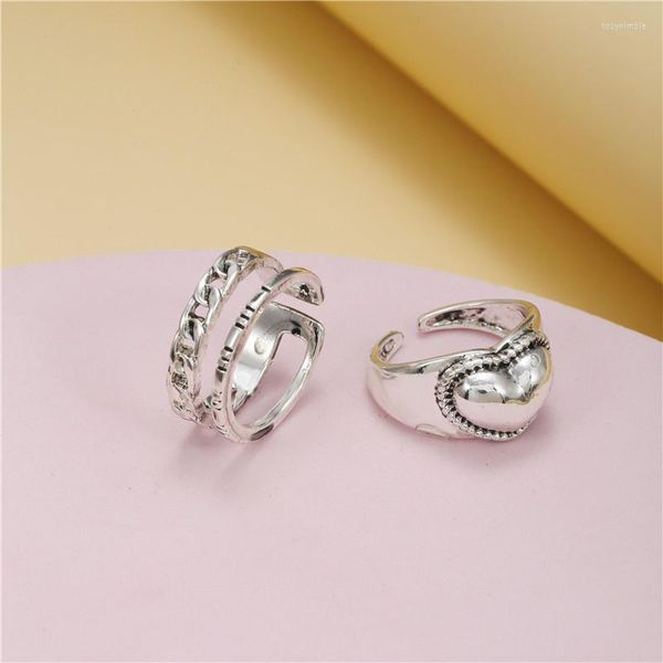 Обручальные кольца 2pcs/sets Богемные антикварные серебряные наборы сердечного кольца для женских металлических начальных ювелирных изделий Anillo