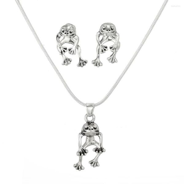 Серьги ожерелья установите ретро -милая сережка лягушки для женщин серебряный цвет готический животный пироз