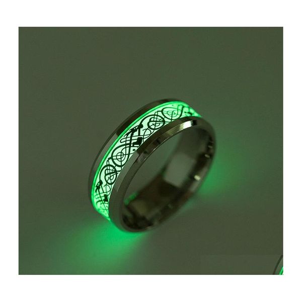 Bandringen Titanium Staal Fluorescerende Ring Sieraden Groothandel Lichtgevende Draak Ontwerp Gemengde Maat 613 Drop Levering Dhtdv