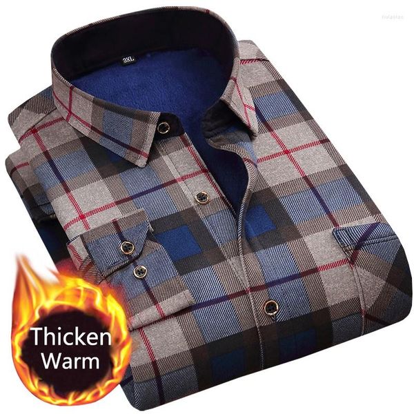 Männer Casual Hemden 2023 Winter Herren Mode Thicking Warme Langarm Kariertes Hemd Männlich Business Fleece Gefüttert Weiches Flanell Kleid L-5XL