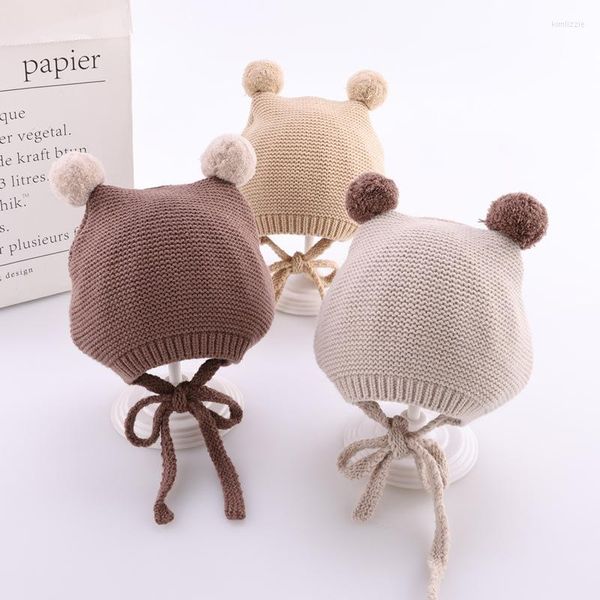 Boinas de boina de inverno Crochet de crochê de bebê pompom macio infantil bap bap gainie cor sólida crianças malha o capoto quente