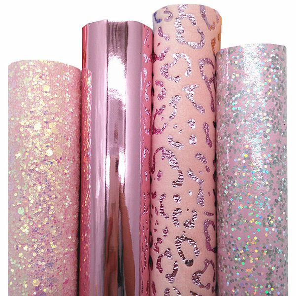 Bastelwerkzeuge Rosa klobiges Glitzerleder Leoparden-Samtstoff Spiegelpatent-Synthetik-Vinyl für Schleifen zum Selbermachen 21 x 29 cm Q737 230105