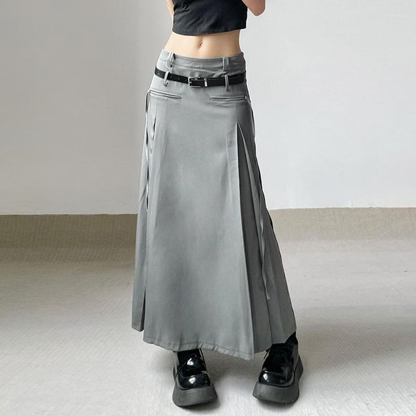 Etekler Avrupa ve Amerikalı Kadınların Kişiselleştirilmiş Tasarım Kemer İnce Orta Uzunluk Etek Piled İş Elbisesi Uzun Gotik