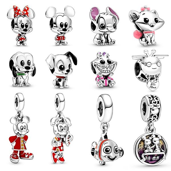 Adatto ai braccialetti Pandora 30Pcs Halloween Cartoon Cane Pesce Animale Mi ki Argento Perline di fascino Per il commercio all'ingrosso Fai da te Gioielli in sterline europei Marcatura Charm Donne