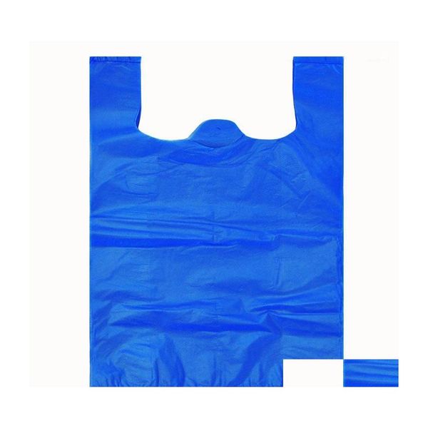 Confezione regalo 0,5 kg Sacchetto di plastica blu Supermercato Negozio di alimentari Usa e getta Addensare con manico Gilet Conservazione della cucina Pulizia della spazzatura Goccia Del Dheay