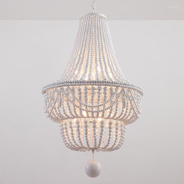Подвесные лампы Большой/белая/деревянная люстра из бисера, современный/северный/кухня/французское освещение в коридоре/гостиная/фойе WF