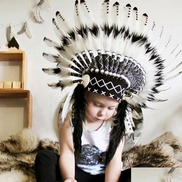Decora￧￵es de Natal Child Baby Cap estilo indiano Feather Headdress Decora￧￣o de festa Po Prop Home Men Decorativo Hat Y20090 DHMIA