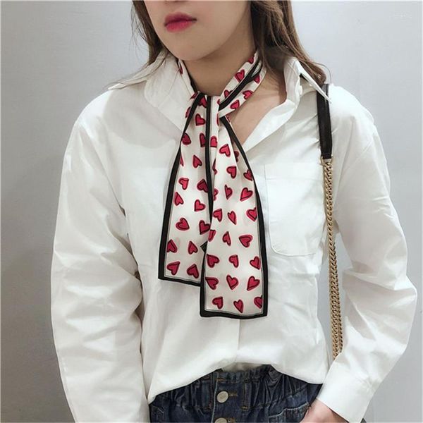 Schals 2023 Frühling Sommer Rotes Herz Liebe Druck Foulard Frauen Seide Kleine Tasche Krawatte Multifunktionshandband Weibliche Haar Handba