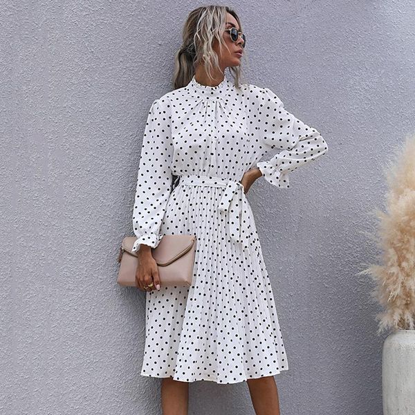 Casual Kleider Polka Dot Print Kleid Frauen Hälfte Rollkragen Schmetterling Hülse Herbst Winter Schlank Verband Für 2023 Mode