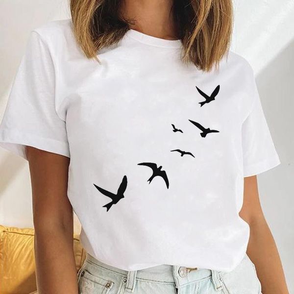 Frauen T Shirt Frauen Vogel Einfache Damen 90er Jahre Aquarell Casual Weibliche Kleidung Tops Drucken Tees T-shirt Cartoon Grafik 230106