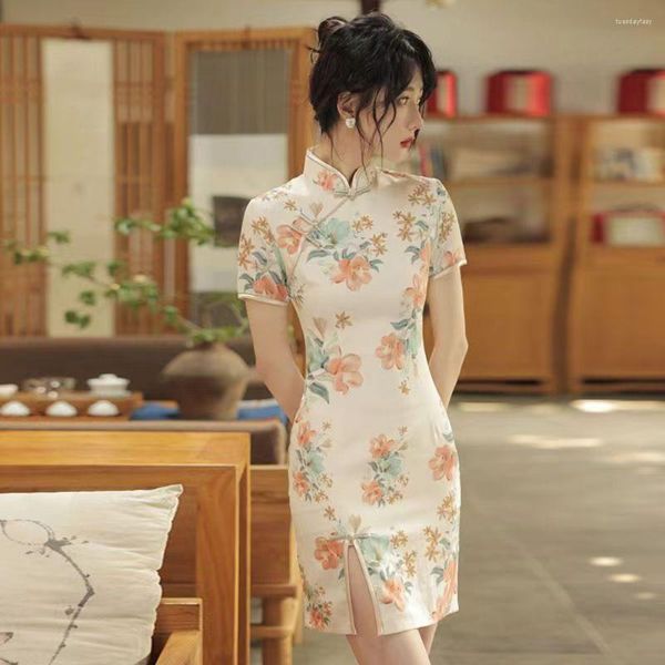 Etnik Giyim Cheongsam Elbise Modern 2023 Kore tarzı kadınlar retro qipao zarif vintage bayan seksi parti gece kulübü gövdeli elbiseler