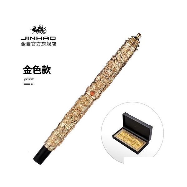 Penne gel Jinhao Marca Golden Double Dragon Temple Of Heaven Stile cinese Penna per calligrafia retrò Articoli per ufficio Confezione regalo Opzione Drop Dhgou