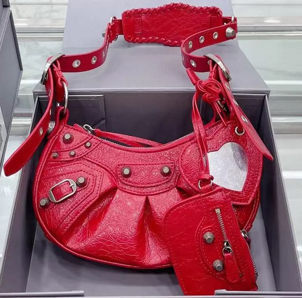 2023 neue Designer-Balen-Tasche, Motorrad-Luxus-Mode-Umhängetasche, rosa Mini-Krokodil, Schwarz, Silber, Rot, Weiß