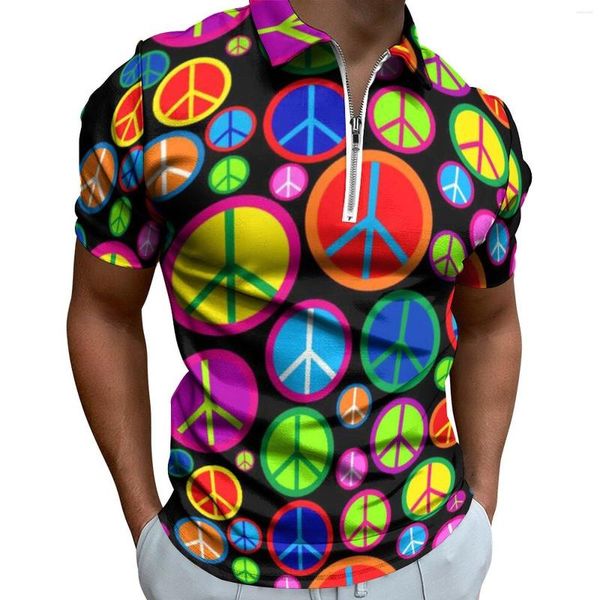 Polo da uomo Simboli di pace Polo da uomo Cool Colorful Groovy Casual Camicia Day Fashion T-shirt Manica corta Abbigliamento oversize personalizzato