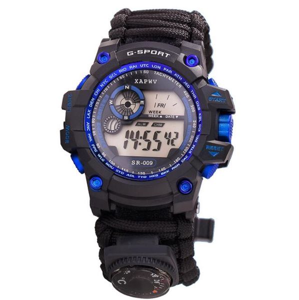 Pulseiras táticas Camuflage Survival Watch Bracelet com bumbum de faca de resgate de resgate Paracord Bracelet multifuncional