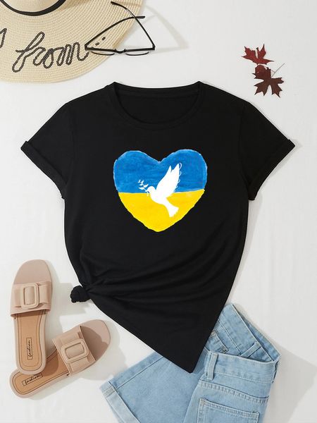 Frauen T Shirt Frauen Harajuku Sommer Ukraine Flagge Sonnenblume Gedruckt hemd Politische Rundhals Kurzarm Pullover op 230106