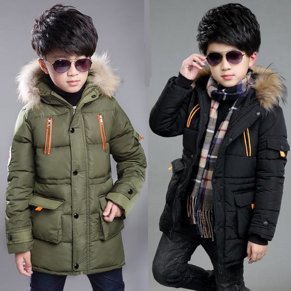 Daunenmantel 2023 große Größe Winter warm halten Jungen Jacke Pelzkragen dicke schwere Kapuze Oberbekleidung für Kinder Kinder Outdoor Windjacke 230106