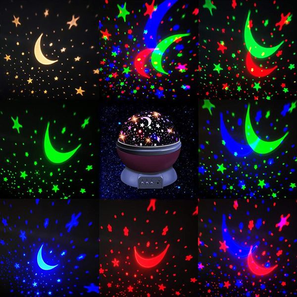 Projector de estrela 360 ° Rotação Night Light for Kids Bedroom Led Lâmpada de bebê decoração giratória de berçário estrelado lua de lua de lua de mesa