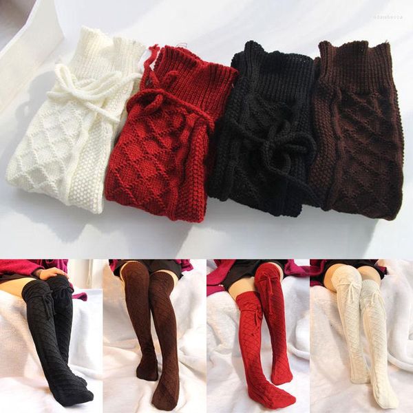 Calzini da donna autunno inverno caldo spesso all'uncinetto lavorato a maglia sopra il ginocchio stivali lunghi calze a maglia alta