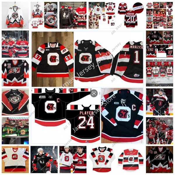 Maglie da hockey Maglie da hockey Personalizzate Maglia da hockey cucita OHL Ottawa 67 19 Jack Beck 10 Cam Tolnai 20 Luca Pinelli 17 Brady Stonehouse 28 Vsevolod