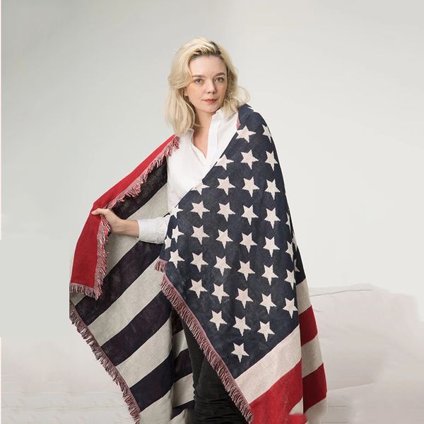 Coperte Regno Unito USA Bandiera Americana Coperta Tappetino Copriletto Stella Divano Cotone Aria Biancheria da letto Decorazioni per la camera Arazzo Tappeto da lancio Stati Uniti 230106