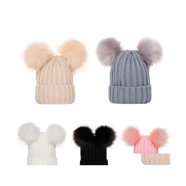 Mützen Hüte 2021 Baby Zeug Zubehör Kleinkind Kinder Mädchen Junge Säugling Winter Warme Häkelarbeit Strickmütze Pelzbälle Beanie Cap 1065 x2 Drop Dhirc