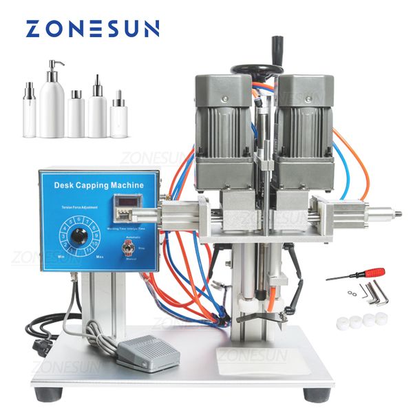 ZONESUN Flaschenverschlussmaschine mit Schraubverschluss, Einhorn-Saft-Flüssigkeitssprühkappe, gedrehter Glastropfer, Tischplatte ZS-XG6100