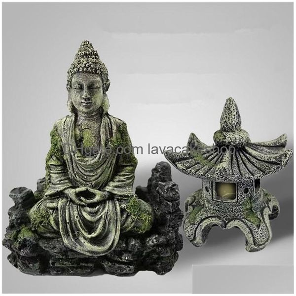 Dekorationen Dekor Antike Buddha Leuchtturm Statue für Aquarium Ornament Aquarium Zubehör Y200922 Drop Lieferung Hausgarten Haustier DHNXQ