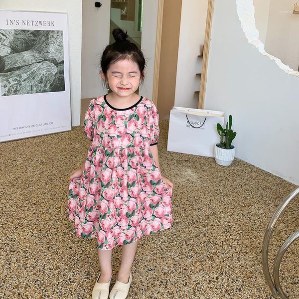 Abiti da ragazza MILA CHOU 2023 Summer Girl's Rose Dress Baby Kids manica corta O-collo per bambini 2-8 anni