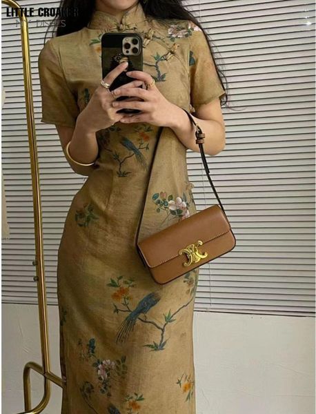 Vestido étnico vestido vintage cheongsam para jovem tradicional chinês pinturas de seda antigas roupas china estilo todos os dias vestido qipao