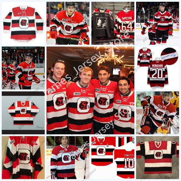 Maglie da hockey Maglia da hockey cucita personalizzata OHL Ottawa 67 1 Seamus Kotyk 2 Noel Hoefenmayer 9 Brendan Bell 51 Brian Campbell 30 Danny Battochio 89 Sasha