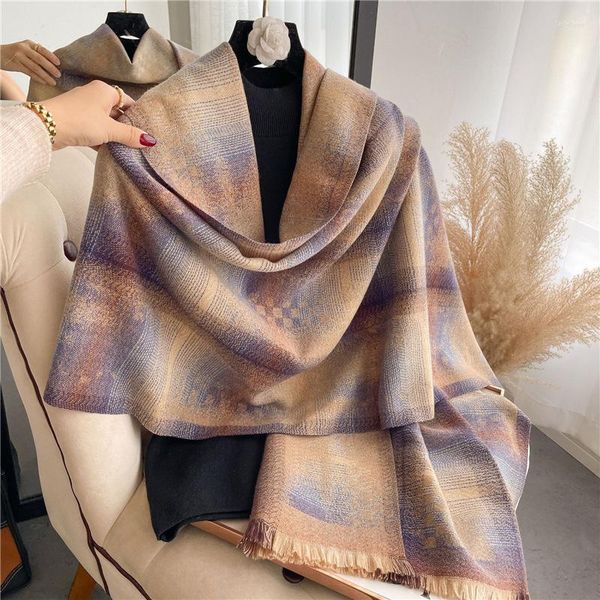 Foulards 2023 Cachemire Châle Couverture Écharpe Pour Femmes Hiver Chaud Pashmina Conception Foulard Tête Wrap Poncho Echarpe Bandana