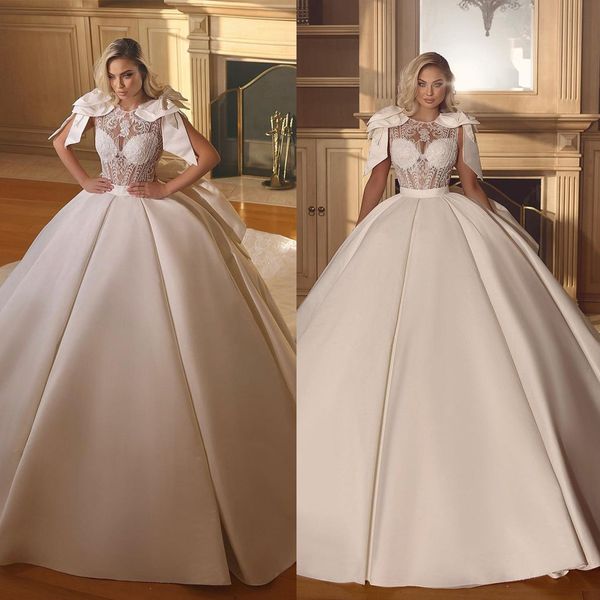 Luxus Ballkleid Brautkleider Applikationen Spitze Brautkleider Nach Maß Seide Satin Kathedrale Royal Länge Vestido De Novia