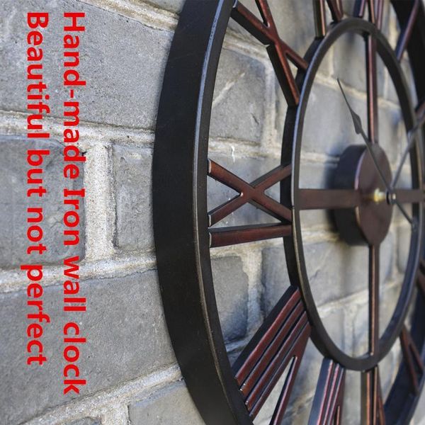 Relógios de parede 3d circular retro romano 40cm de ferro forjado vintage hollow vintage grande relógio decorativo mudo na casa de decoração 2023