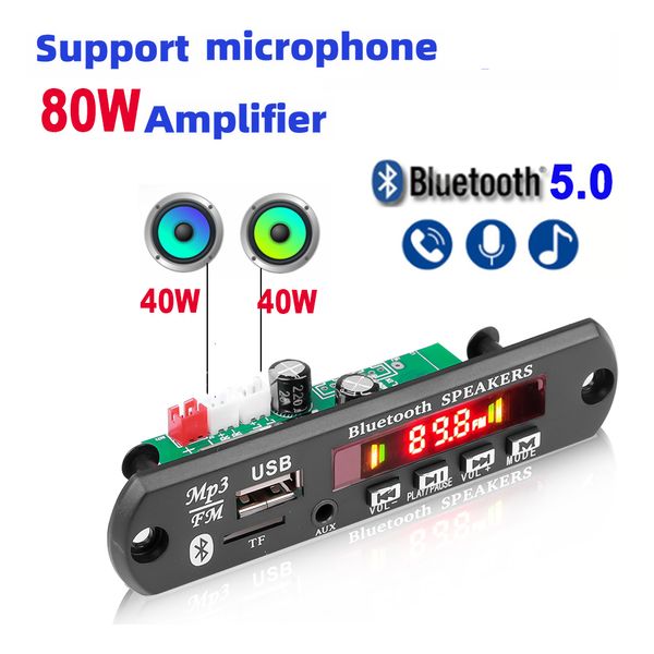 2 40W 80W Усиление усилителя Bluetooth Car FM Radio Module Handsfree с Micro 3,5 мм Aux TF/U-Disk MP3 Decoder Poard 12V 7 14 В PK 2*25W