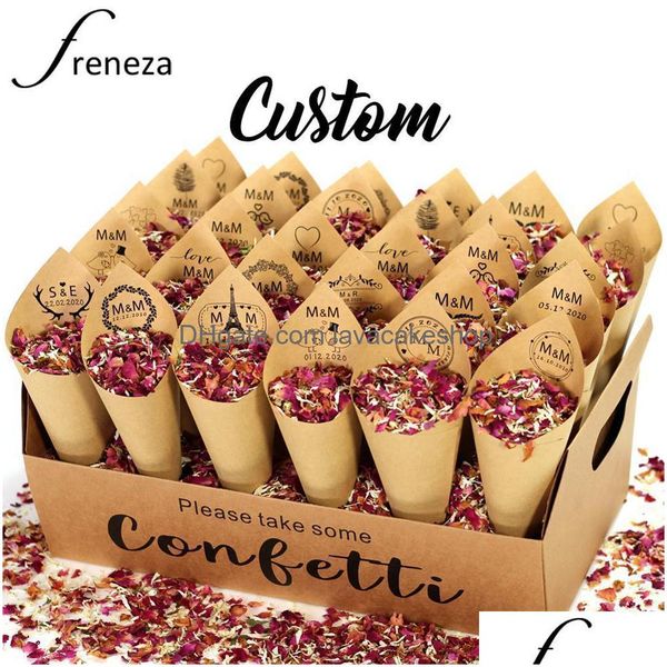 Decorações de Natal Confetes personalizados Cones 100 Natural Biodegradable Rose Seca Flow Flow Cone Holder Wedding and Party De Dhb2a