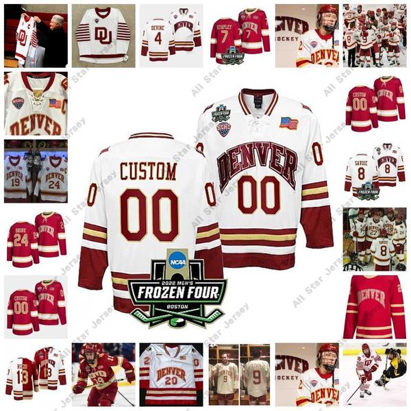 O h￳quei da faculdade usa 2022 NCAA Frozen Four Championship Pioneers Denver Denver Du Ice Hockey Jersey 8 Carter Savoie 20 Mike Benning 9 Glenn Anderson 15 Ian